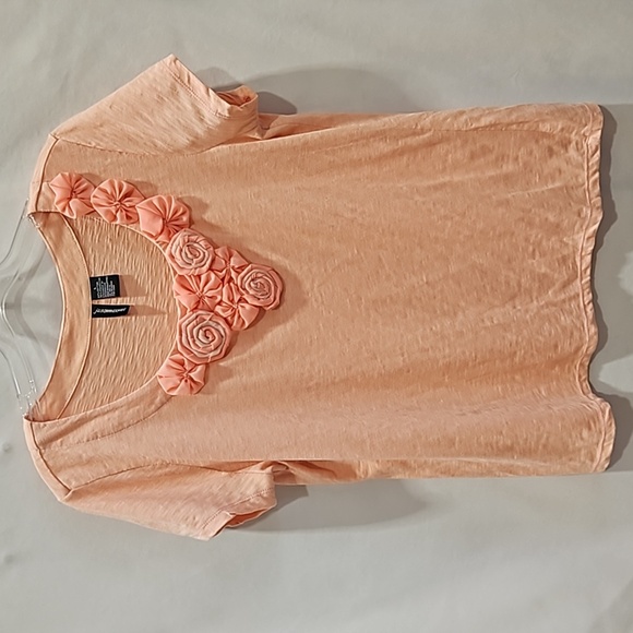 Jason Maxwell, Top, Peach, Sz LG, Vintage, Rose Trim, Scoop Neck - Picture 1 of 9